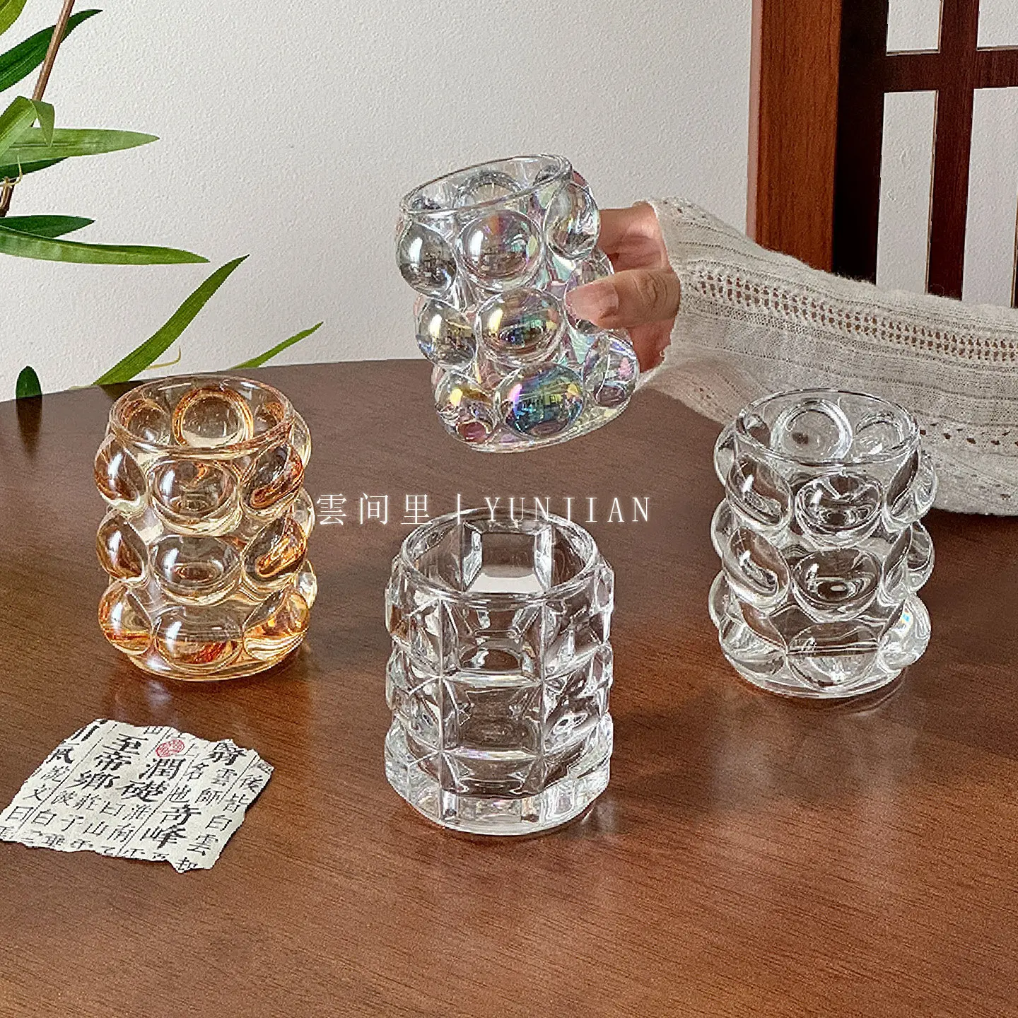 Iridescent Bubble Glass Tumbler Vintage Irregular Drinking Cup for Juice Water Fashion Makeup Brushes Desk Storage Jar