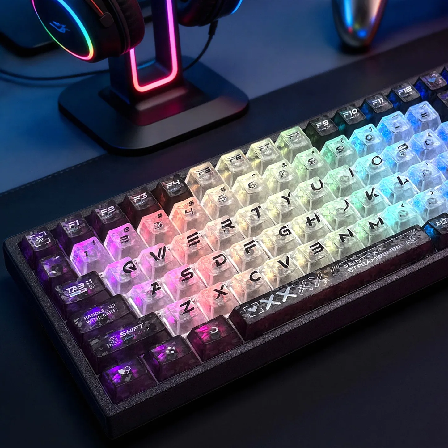 Ice Carbon Texture PC Keycaps 136 Keys Cherry Profile Black White Backlit Keycap Set for Magnetic Switch Mechanical Keyboard