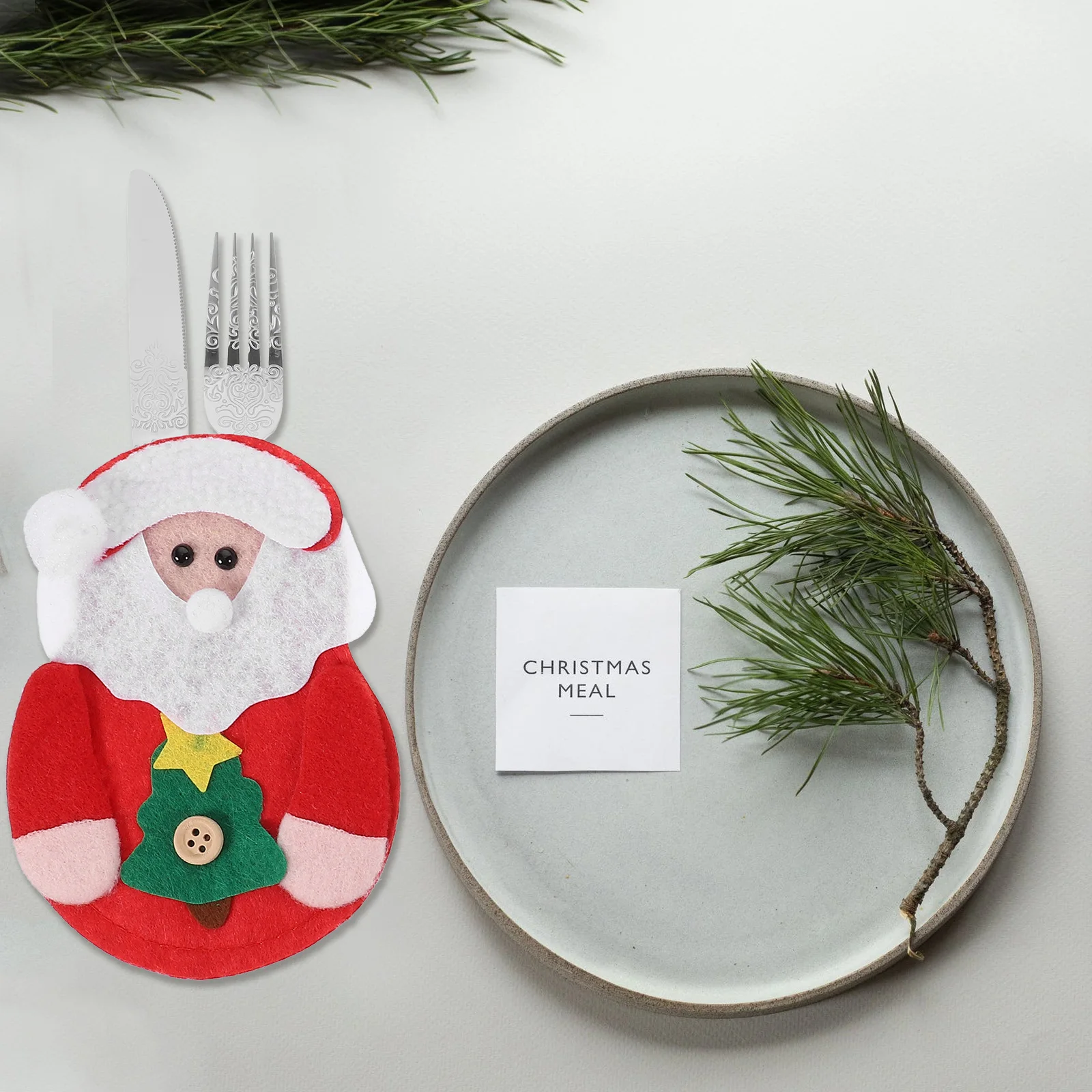 

6pcs Cutlery Bag Silverware Pockets Snowman Christmas Kitchen Utensils Holder Tableware Storage Organizer Elk Santa Decorations