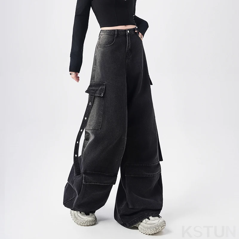 KSTUN 2026 Streetwear Tasche multiple Pantaloni jeans cargo larghi per le donne Jeans a gamba larga Abbigliamento vintage Pantaloni in denim larghi