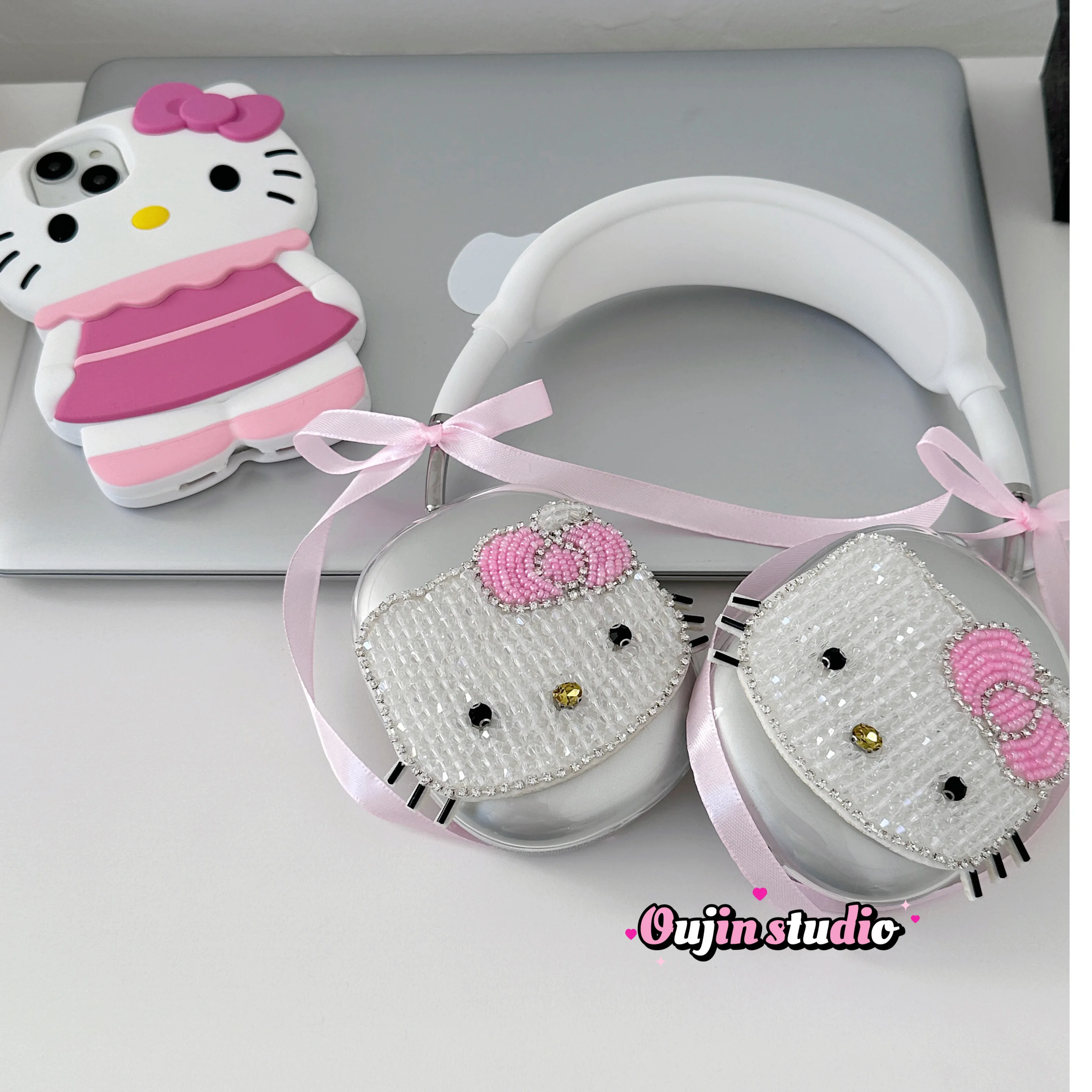 ins girl cute kt cat diamond headset protective cover summer sweetheart strawberry Korean style ins style suitable for max heads