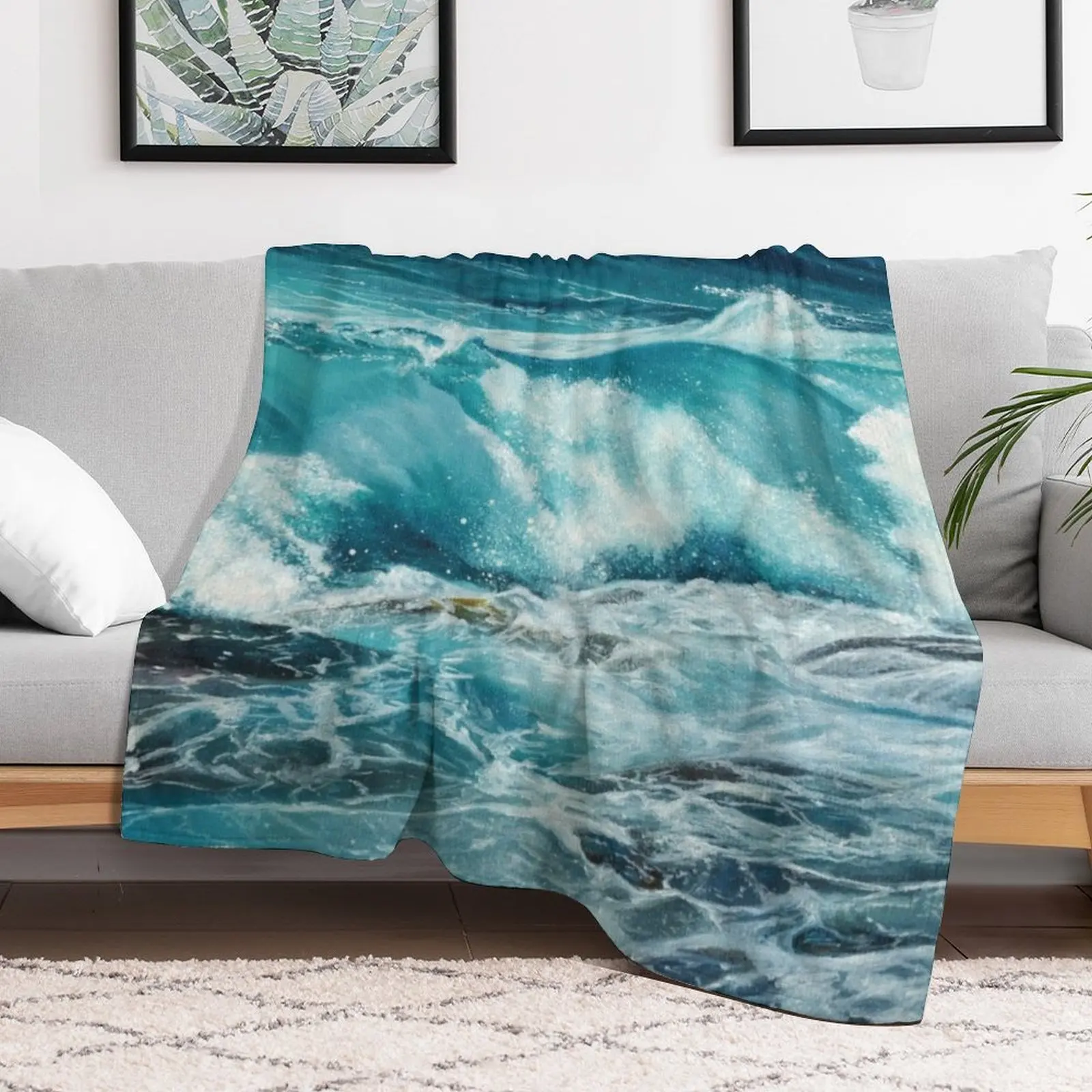 New Ocean wave oil painting Throw Blanket Camping Heavy Blankets