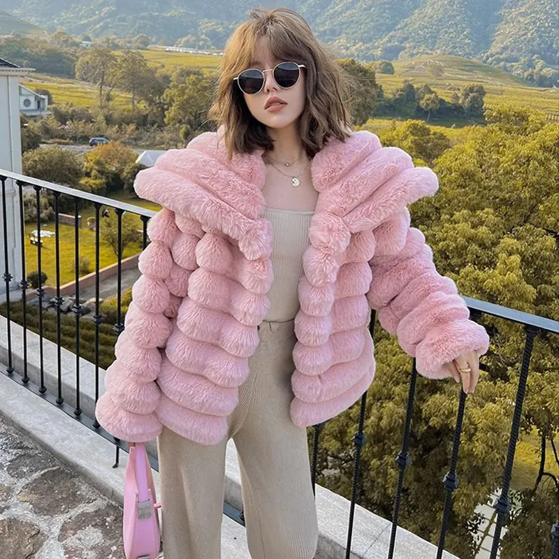 Korean Thick Faux Fur Jackets utumn Winter Luxury Turn Down Collar Faux Mink Fur Party Club Coat Vintage Solid Furry Outerwear