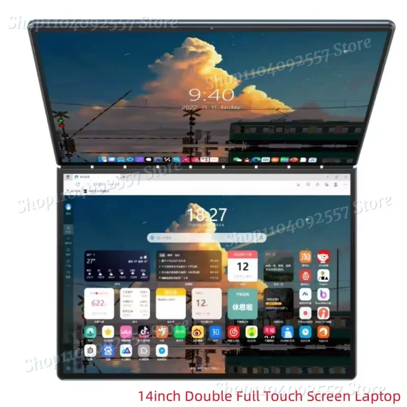 2024 Intel N95 CPU Dual Screen Laptop 14"+14" 2K Touch Screen Notebook 32GB 360 Degree Flip Metal Case 2 in 1 Laptop Computer