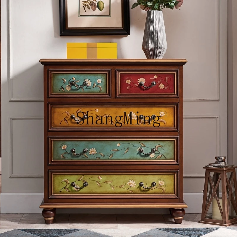 

CL advanced solid wood retro foyer entrance bucket cabinet bedroom bedside storage five bucket locker