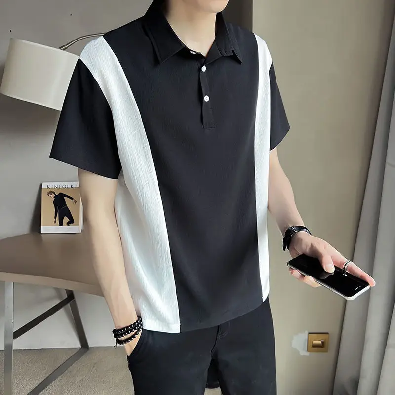 

Fashion Lapel Button Spliced All-match Polo Shirts Men's Clothing 2023 Spring New Oversized Casual Pullovers Korean Tee Shirt