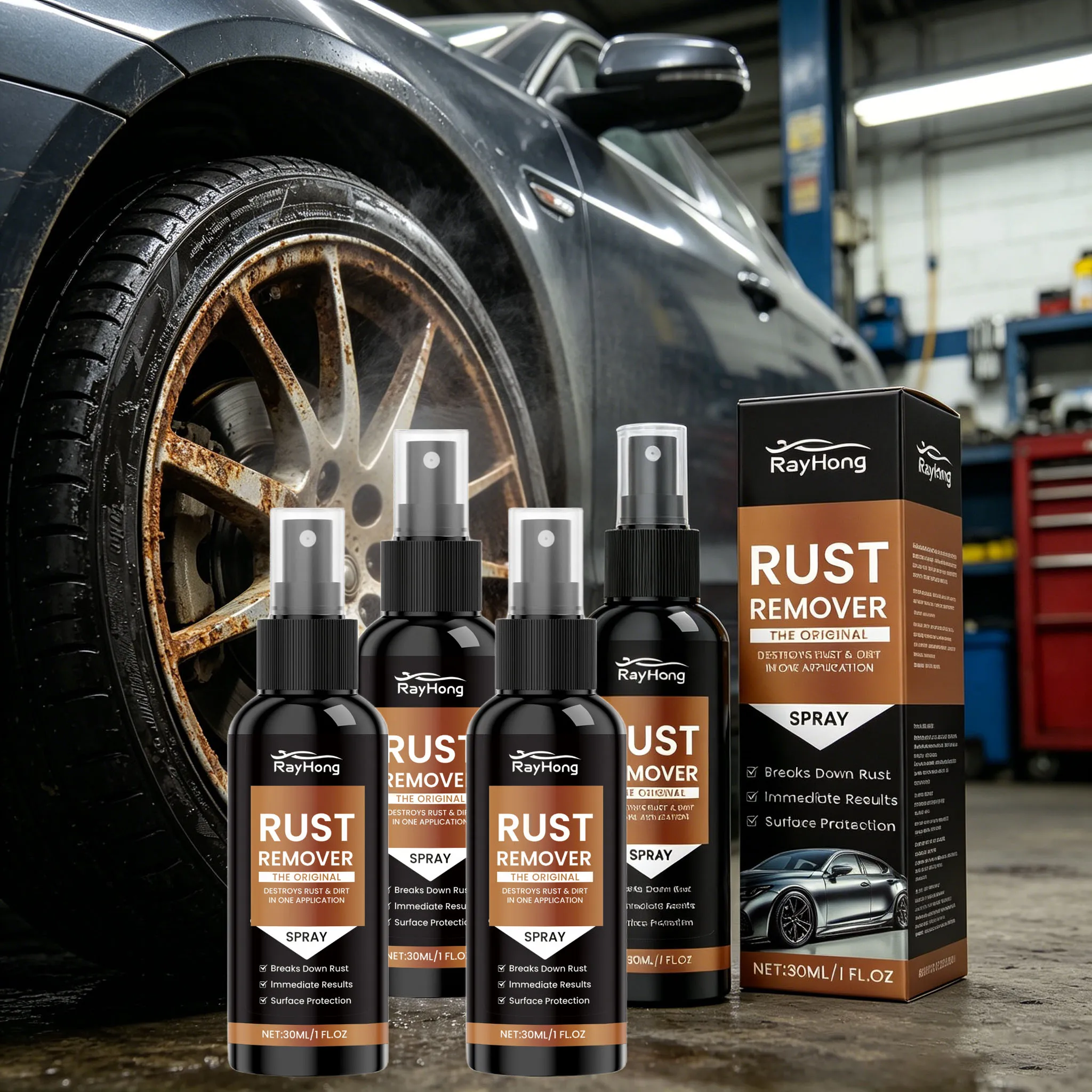 Spray décapant de rouille pour voiture, agent d'entretien de châssis, dissout les taches de rouille, anti-oxydation, restaure l'éclat d'origine, nettoyant pour freins à tambour