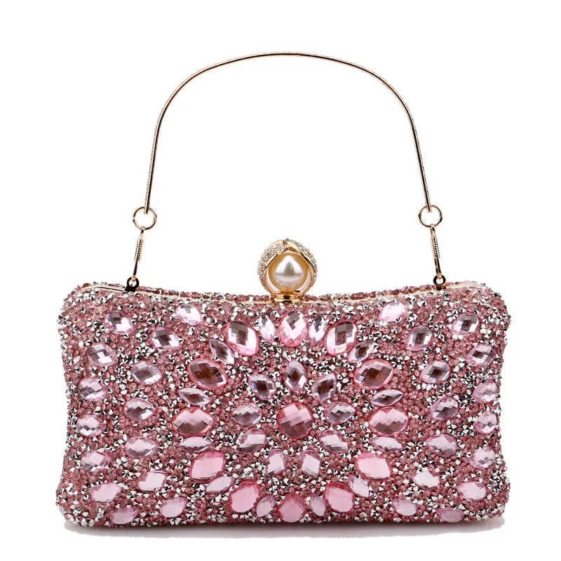 Bolso de mano de noche para mujer, bandolera de lujo con cadena y diamantes de imitación, de cristal, para fiesta y boda