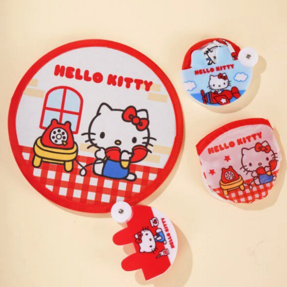 1Pcs Genuine Sanrio Hello Kitty Folding Reflective Hand Fan Collapsible Handheld Fan Pink Red for Summer Beach Travel Girls Gift - view 2