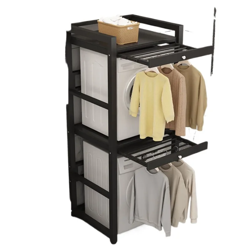 

Washing machine rack, balcony drying rack, double layer - black rack + blackboard