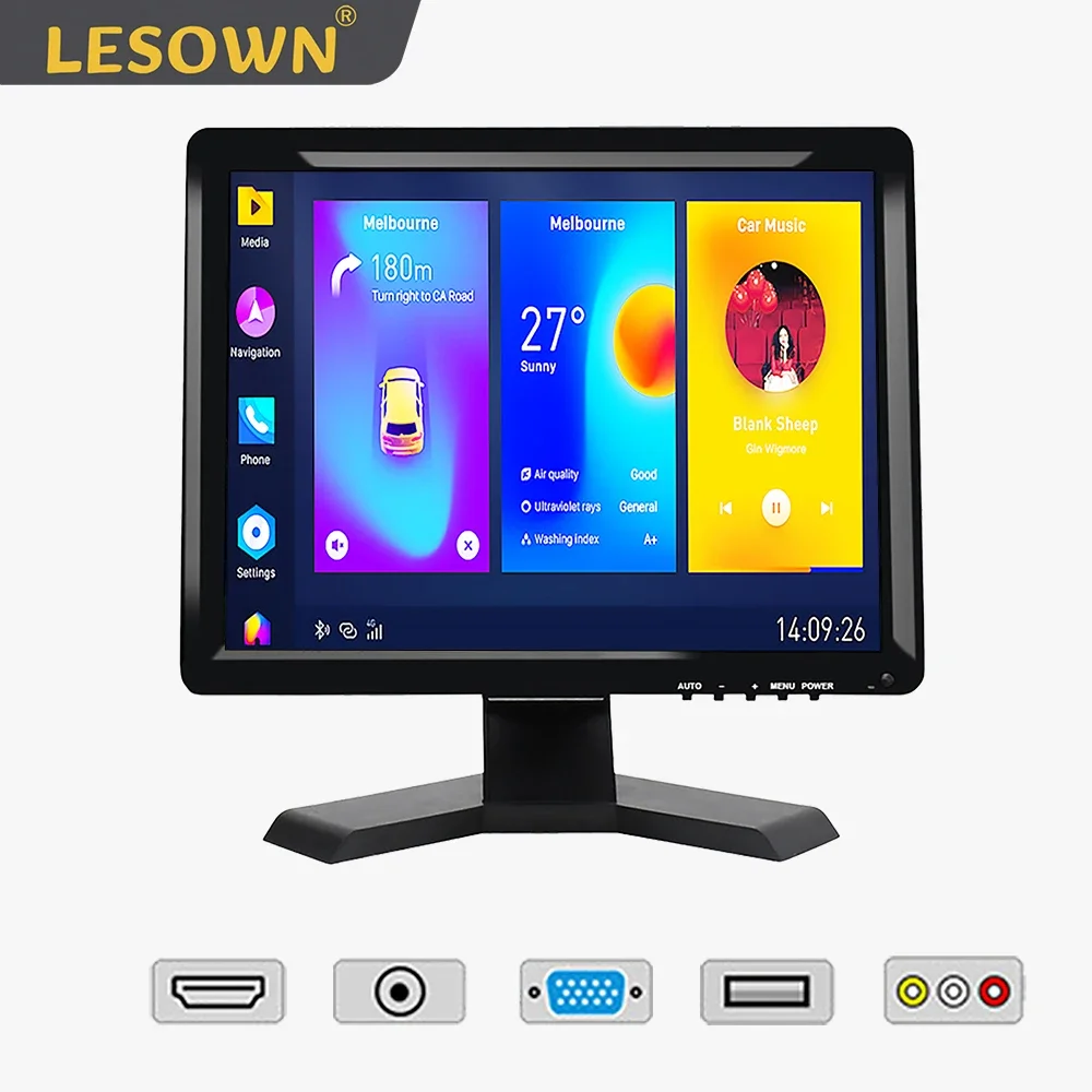 

LESOWN Wide Screen HD 1024x768 15 inch Small HDMI Monitor Portable VGA LCD Screen for TV DVD Raspberry Pi, Build in Speakers