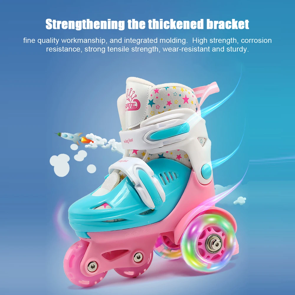 Flash Skating Shoes Kids Beginner Roller Skating Shoes Set Children Skates with Kneepad Elbow Pads Helmet Roadblock Backpack