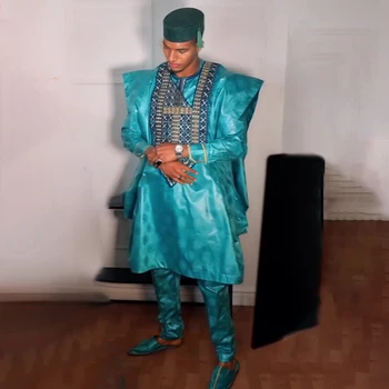 H & D Roupa Tradicional Sul-africana Traje Formal Bazin Riche Dashiki Camisa Verde Calças Robe Terno Agbada Festa de Casamento Masculino 2024