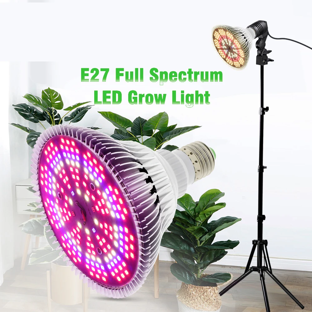 85-265V E27 LED Grow Light Bulb 250W Full Spectrum Sunshine Plant Light With Timing Switch Wire/tripod Phytolamp for Plants Tent