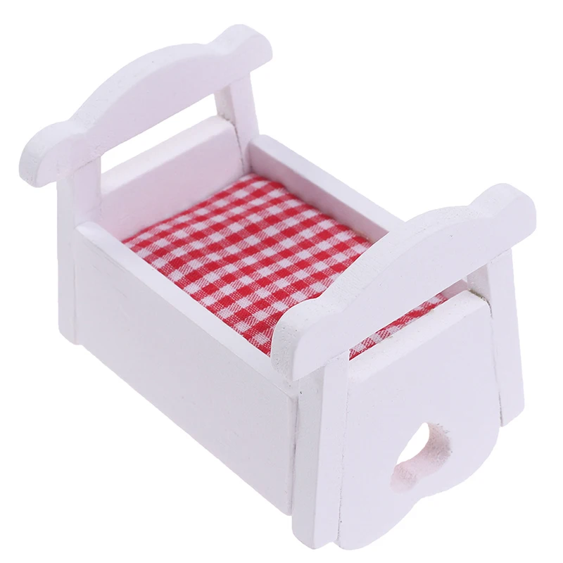 1:12 Poppenhuis Miniatuur Baby Bed Mini Wieg Babybedje Model Houten Kinderkamer Slaapkamermeubilair Pophuis Decor Accessoires