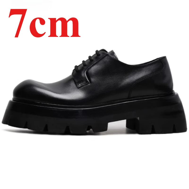 

Мужские модельные туфли из натуральной кожи, туфли дерби на толстой подошве 7 см, удобные дышащие свадебные туфли из натуральной кожи, мужские туфли для жениха