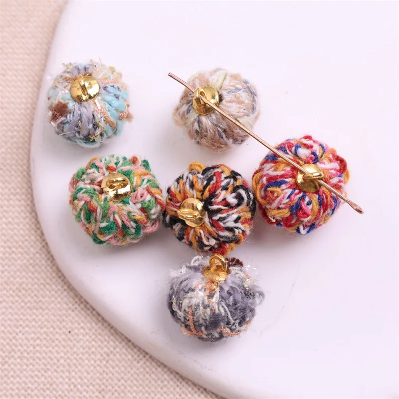 Winter style 100pcs/lot 16mm color Weave fabric decoration rounds balls shape beads with hanger diy jewelry garment accessory
