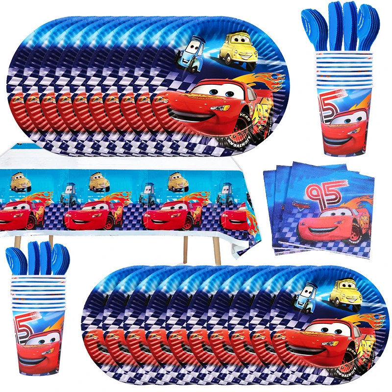 Disney Lightning McQueen Cars Birthday Decorations Cartoon Pixar Car Paper Tableware Set Cups Plates Baby Shower Supplies ForKid