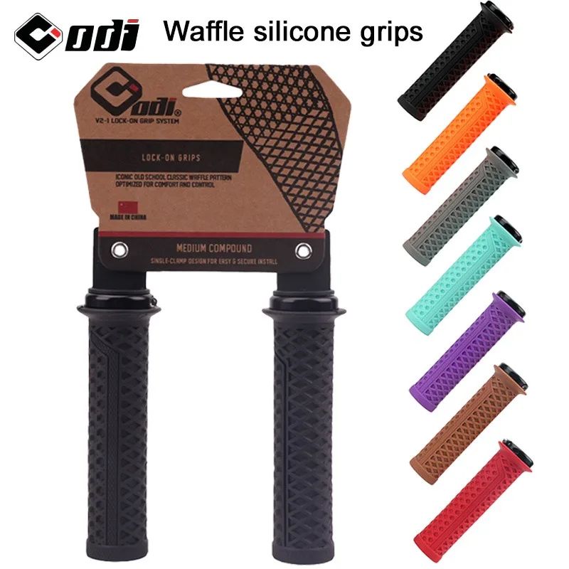 Puños de silicona ODI para bicicleta de montaña, puños con bloqueo tipo waffle, antideslizantes, resistentes al desgaste, ergonómicos, cubierta para manillar de bicicleta, puños suaves para bicicleta