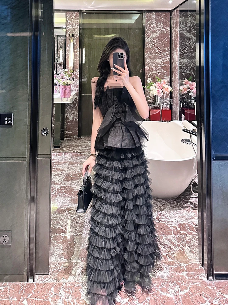 

Ele High Waist Skirt And Crop Top Set Women's Faion Outfit Cake Skirt One oulder Design Luxury Lady Sle