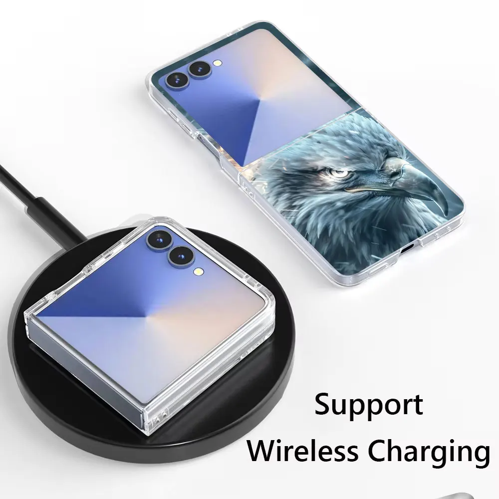 Phone Case For Samsung Galaxy Z Flip7 Flip8 Transparent Cover Z Flip 8 7 TPU Folding Shell Zflip7 Zflip8 Fashion Eagle Cool