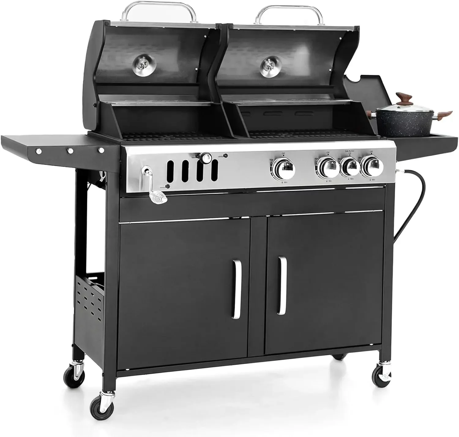 Charcoal and Propane Gas Grill Combo with Side Burner & Porcelain-Enameled Cast Iron Grate, Dual Fuel BBQ Grill for Outdoor