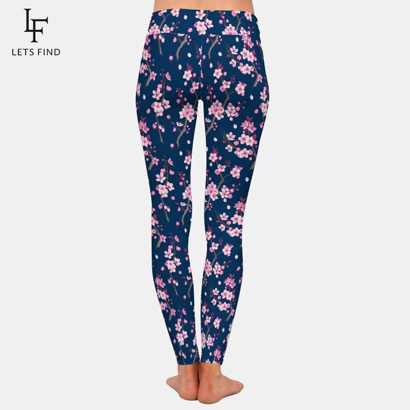 LETSFIND Fashion 3D Cherry Blossom Digital Printing Women Leggings New High Waist Soft Slim Fitness Leggings