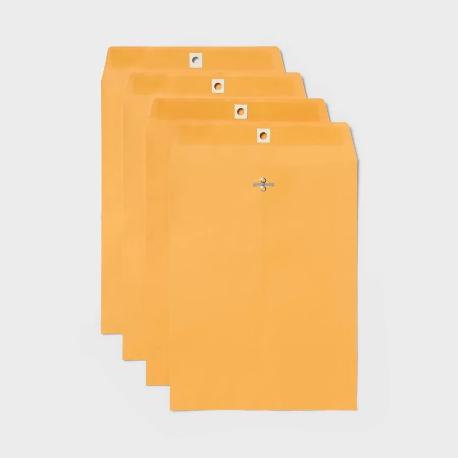 4ct 9" x 12" Clasp Closure Manila Envelopes, Beige Large Paper Mailing Envelopes for Office Stationery, 4 Pack view 2