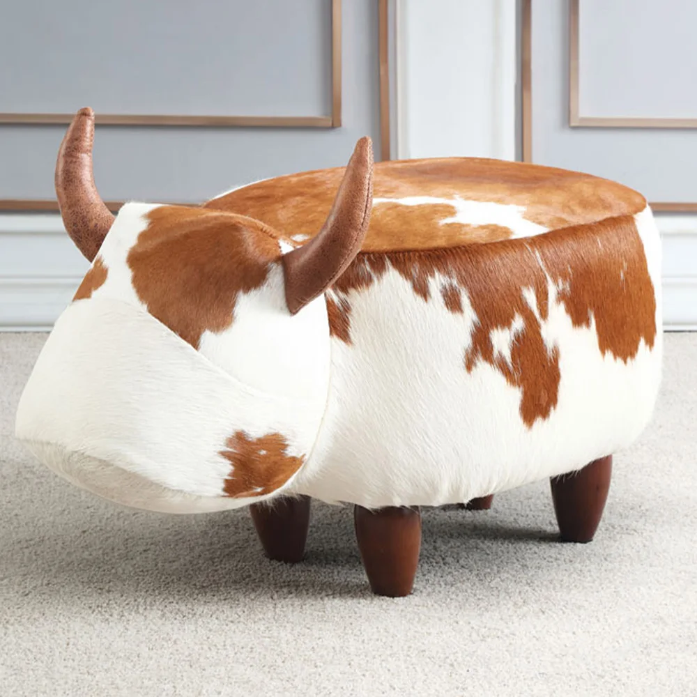 

Modern Style Foot Stool Animal Shape Pouf Stool Living Room Wooden Stool Ottoman Children Footstool for Baby