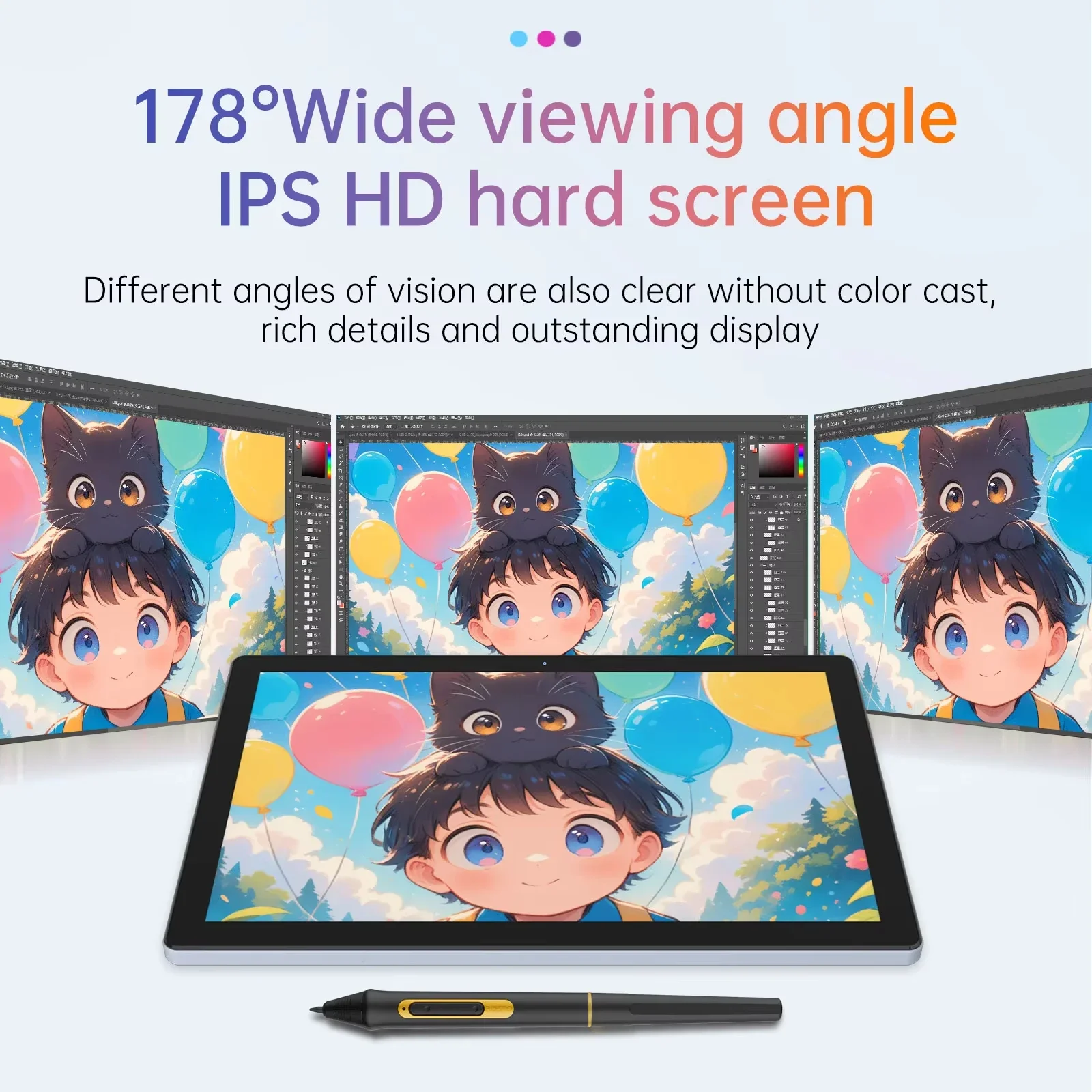 BOSTO BT-101A Portable Graphics Drawing Tablet 10.1 Inch IPS Screen Display with Finger Touch Anti-glare Digital Art Drawing Pad