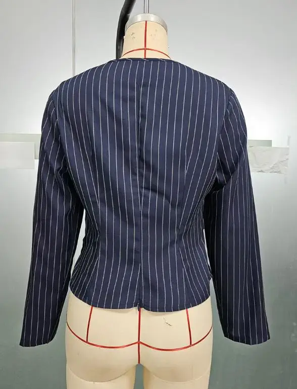 Slim-Fit-Damenhemd, modisch, klassisch, gestreift, bedruckt, V-Ausschnitt, Taille, asymmetrisches Design, langärmeliges Hemd, geeignet zum Pendeln