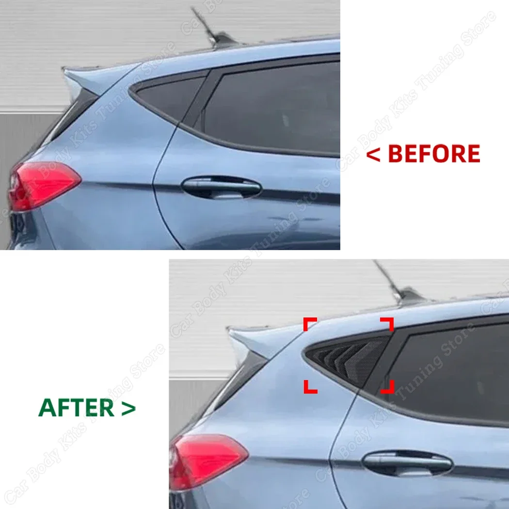 For Ford Fiesta MK8 2018+ Rear Window Blinds Spoiler Louver Side Vent Shutter Car Stickers Exterior Decorations Glossy Black