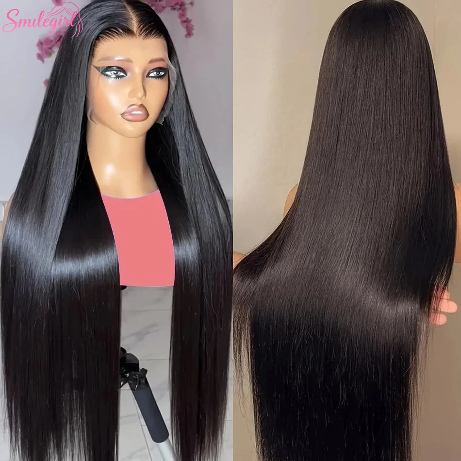 

40-дюймовый прямой парик из натуральных волос с HD-кружевной передней частью 13x6, плотность 250, бразильские парики с кружевной передней частью, предварительно выщипанные, для женщин, натуральный черный цвет