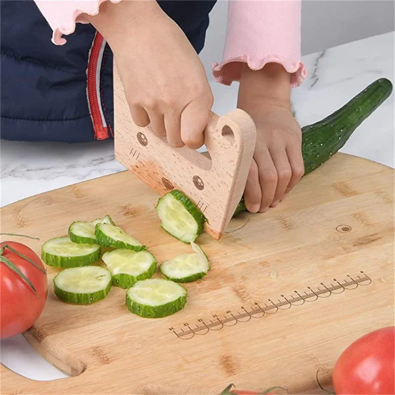 Wooden Montessori Knife Kids Cooking Toys Educational Safe Knives Cutting Fruit Vegetable Chopper Kitchen Tools For Toddlers