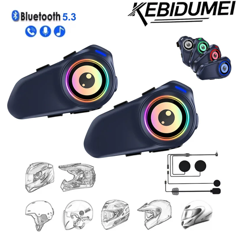 

KEBIDUMEI Bluetooth 6.0 Motorcycle Intercom Helmet Headset Noise Reduction Earphone Wireless Interphone with RGB Ambient Light