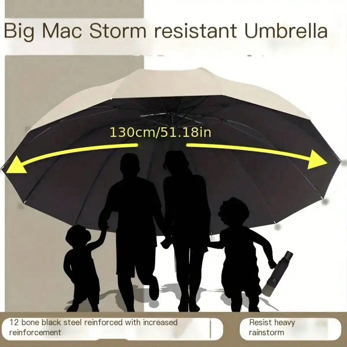 1 Oversized 12-Rib Windproof Umbrella - Manual Open, Waterproof, Tear-Resistant, Steel Frame - Fashionable Minimalist Business Style, Reinforced Foldable Travel Umbrella, Suitable For Men And Women,Spring Summer Picks,Brides Maid Gifts,Room