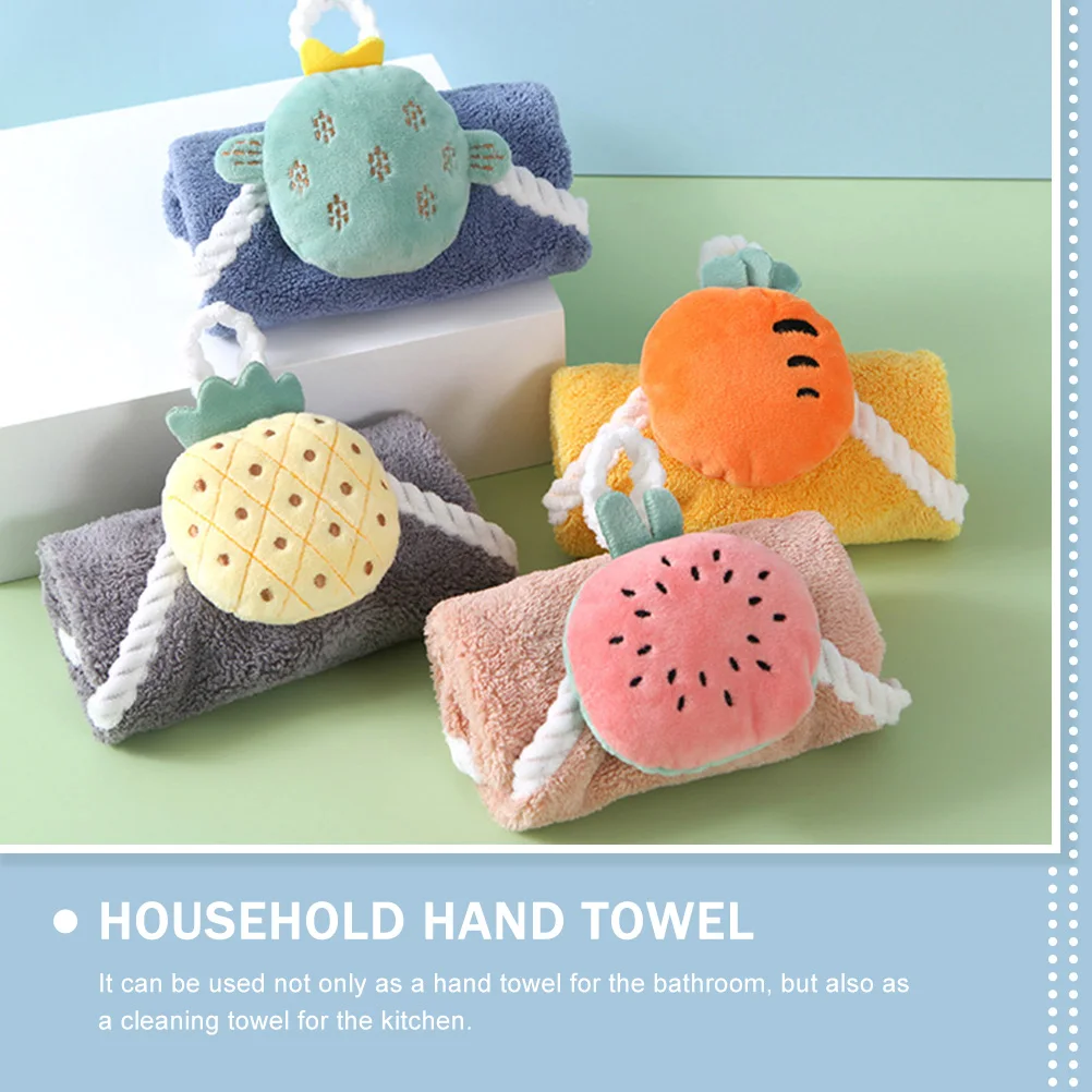 

4pcs Fruit Hanging Kitchen Towels Coral Fleece Reusable Absorbent Dish Cloths For Home Cleaning Multi-Function Hand Towel