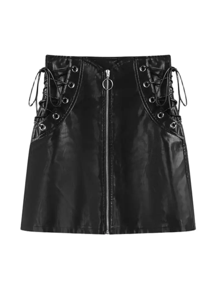 

Summer Women Japanese Fashion Gothic Mini Skirt Gyaru 2000s Aesthetic High Waist Coquette Pu Faux Leather Hot Dark Academia Kpop