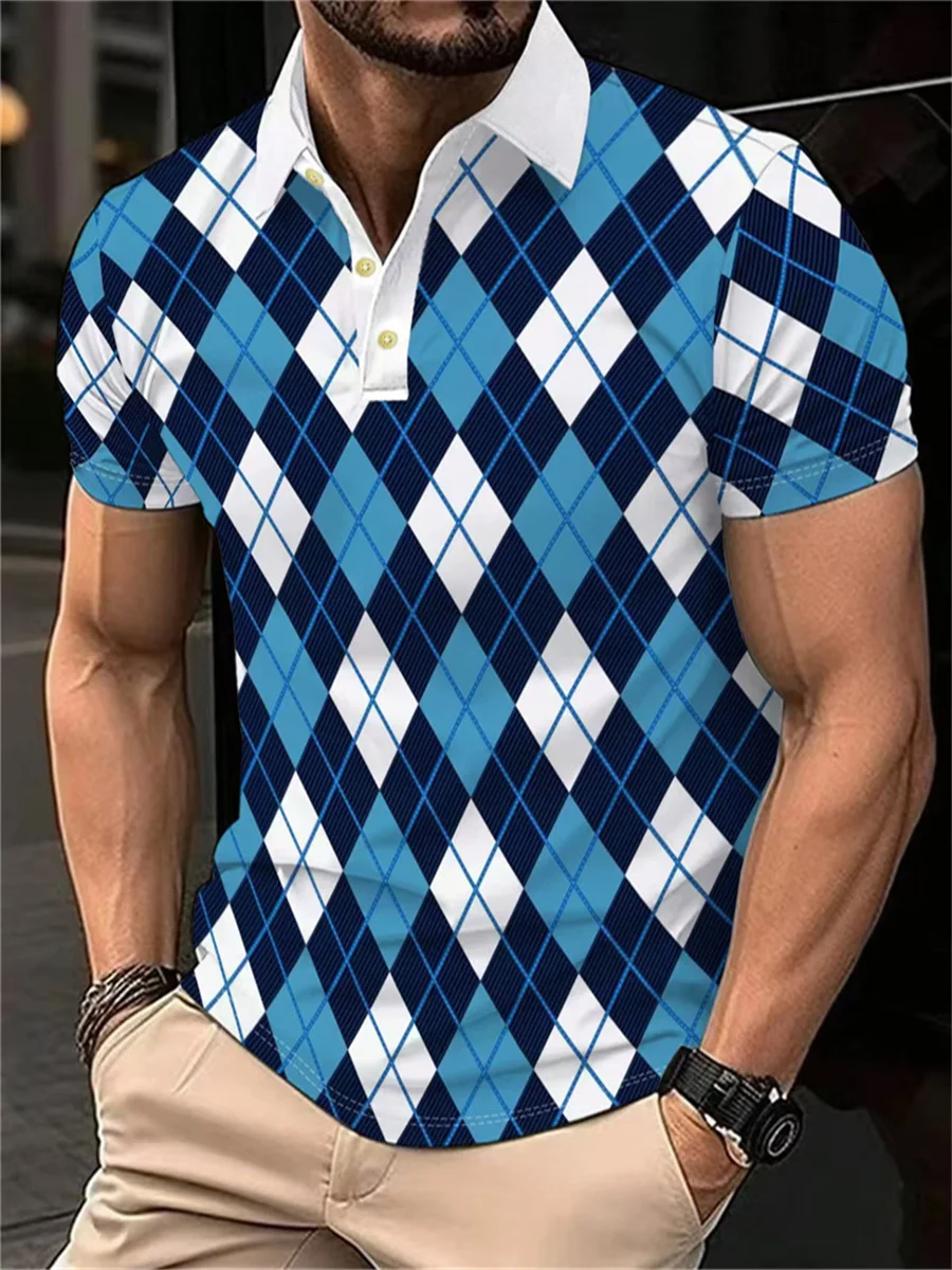 

New 3D Printed Square Men's Fashion Button POLO Shirt Trendy Casual Summer Tops Men's Short Sleeve Lapel Shirt