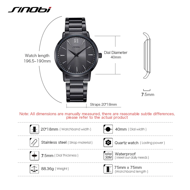 SINOBI Top Luxury Man Watch Business Waterproof Male Stainless Steel Quartz Wristwatches Men\'s Brand Clock Casual Reloj Hombre