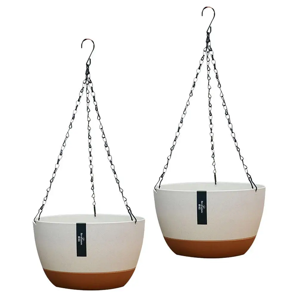

2Pcs 2 Sets Hanging Basket Flower Pot Large Metal Balcony Garden Plastic Planter Indoor Decor Self Watering Planting Container