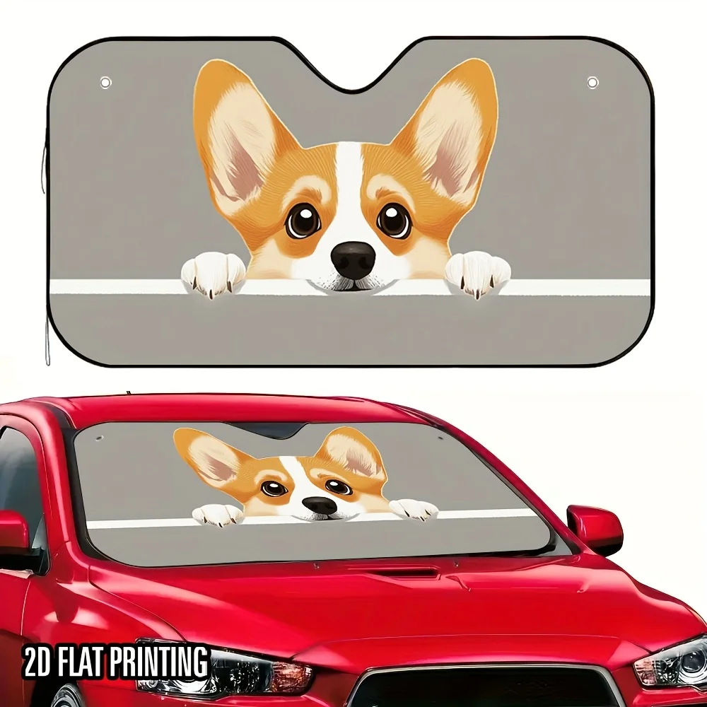 1pc Cute Corgi Peeking Sun Visor - Fit Car Windshield Shade With 4 Suction Cups, Heat-Resistant Durable Material & Vibrant 2D Pr