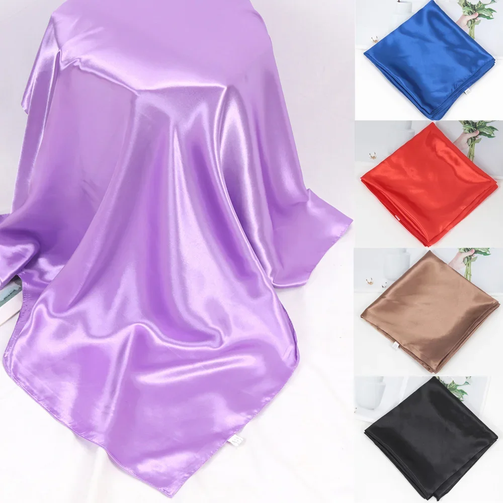 

90cm*90cm Solid Color Satin Square Head Scarf Women Fashion Square Head Wrap Shawl Scarves Foulard Hijab Neckerchief Bandana