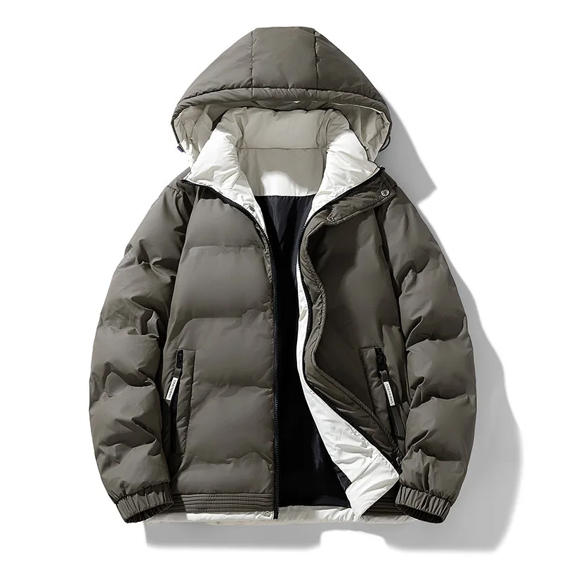 KIDWHXR Man Parkas Coat Winter Contrast Color Stand Collar Male Jacket Thicken Cold-proof Outdoor Casual Men Hooded Outerwear