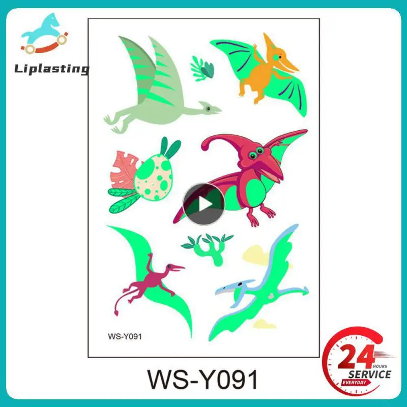 1 Stuks Populaire Dinosaurus Lichtgevende Verf Tattoo Sticker Kids Cartoon Tyrannosaurus Waterdichte Tijdelijke Fluorescerende Gloed