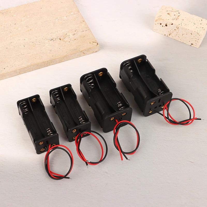 2Pcs AA/AAA Battery Holder 6V For 4 X AA Batteries Black Plastic Storage Box AAA Battery Case Dual Layers With Wire Lead image 2