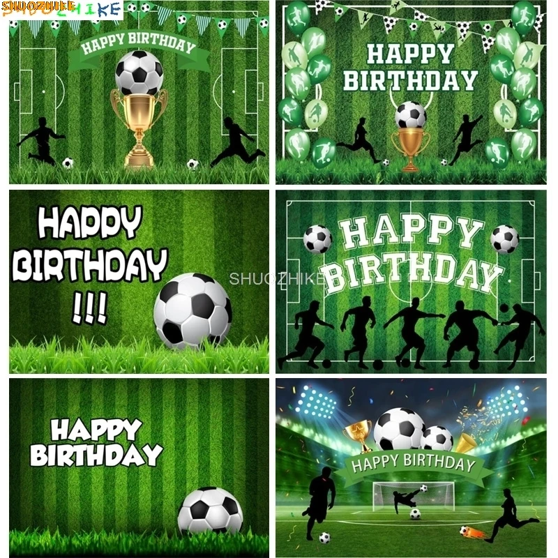 

Soccer Theme Happy Birthday Photography Backdrop Props Boy Party Decorations Grass Lawn Football Field Studio Background Banner