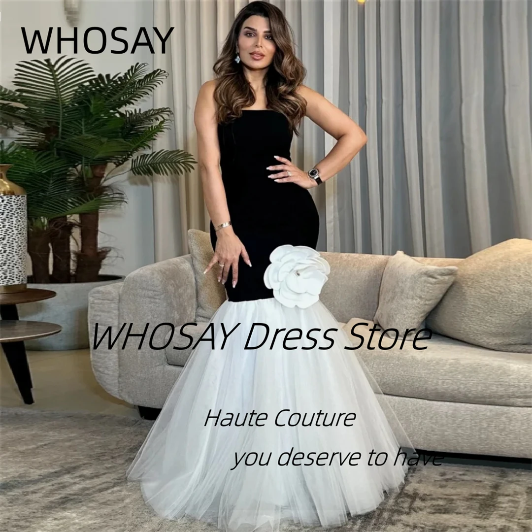 

WHOSAY Contrast Color Prom Dresses 2025 Strapless Big Flower Mermaid Tulle Evening Dress Sexy Backless Party Gowns Customized