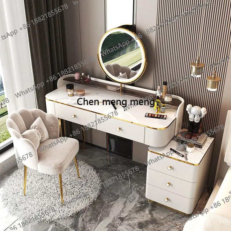 

Туалетный столик в скандинавском стиле с табуретом, органайзером для хранения, прикроватный, модный, с ящиками, белый (Penteadeira)