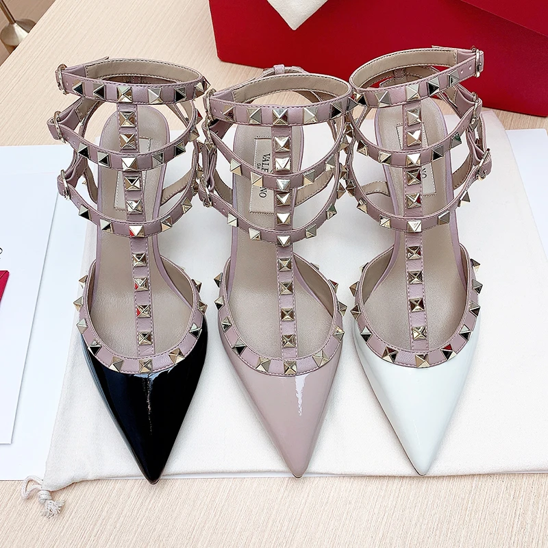 luxury women's sandals summer 2024 Gladiator Brand Rivet High Heels Ladies Shoes Pointed Toe Woman shoes heeled sandals Designer